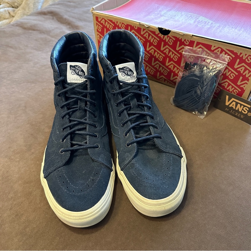 Vans Sk8 Hi Reissue X J Crew Indigo Suede Navy Blue High Top Skateboarding - Picture 2 of 9